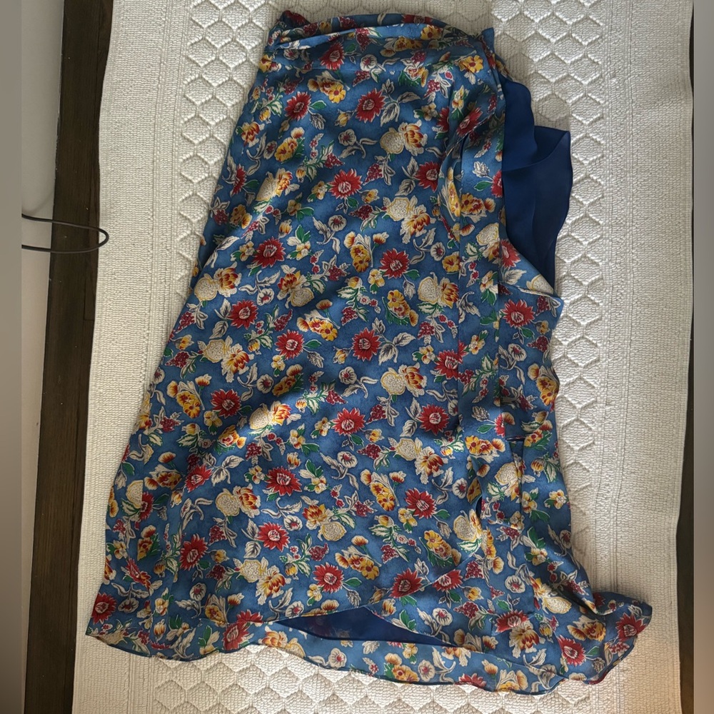 Ralph Lauren Blue Floral Midi Wrap Skirt